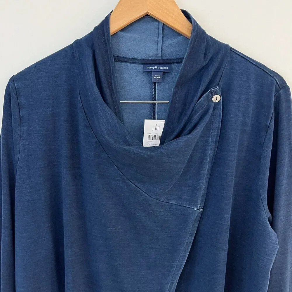 Pure J Jill Indigo Long Sleeve Wrap Cardigan In Ocean Wash Womens Sz L NWT - Picture 5 of 13